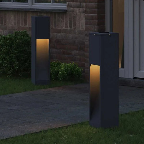 2er Set Solar LED Wegeleuchten Dunkelgrau aus Stahl 18 x 18 x 80 cm
