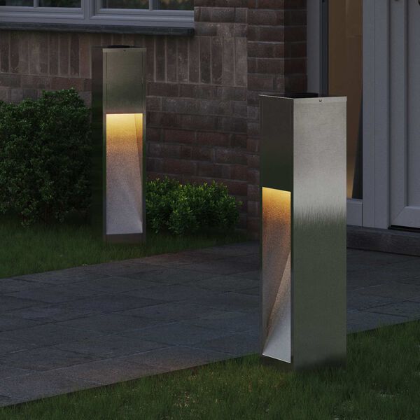 2er Set Solar LED Wegeleuchten Silber aus Stahl 18 x 18 x 80 cm
