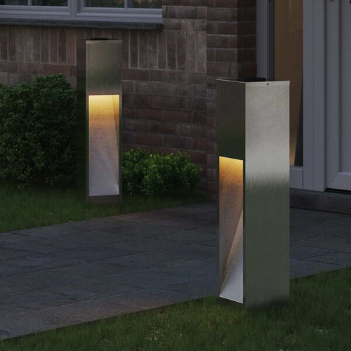 2er Set Solar LED Wegeleuchten Silber aus Stahl 18 x 18 x 80 cm