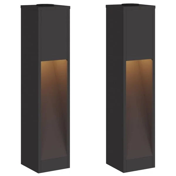 2er Set Solar LED Wegeleuchten Schwarz aus Stahl 18 x 18 x 80 cm