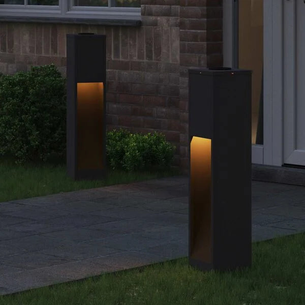 2er Set Solar LED Wegeleuchten Schwarz aus Stahl 18 x 18 x 80 cm