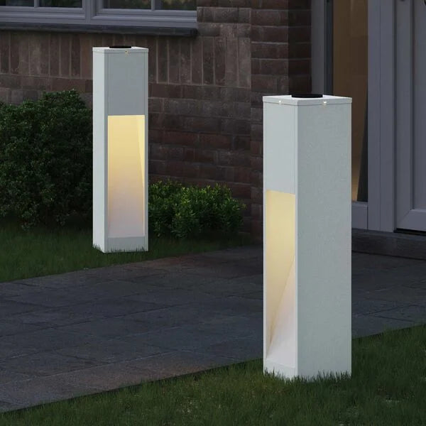 2er Set Solar LED Wegeleuchten Weiß aus Stahl 18 x 18 x 80 cm