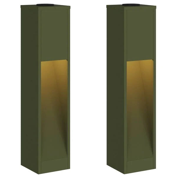 2er Set Solar LED Wegeleuchten Olivgrün aus Stahl 18 x 18 x 80 cm