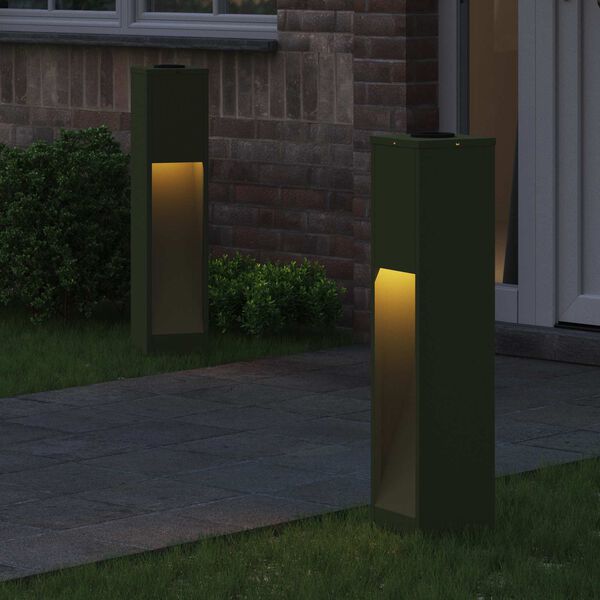 2er Set Solar LED Wegeleuchten Olivgrün aus Stahl 18 x 18 x 80 cm