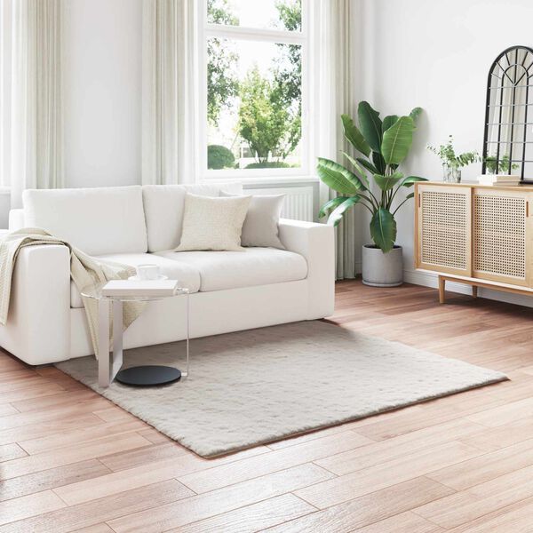 Kunstfell Teppich Beige 120 x 120 cm Rutschfest Weich