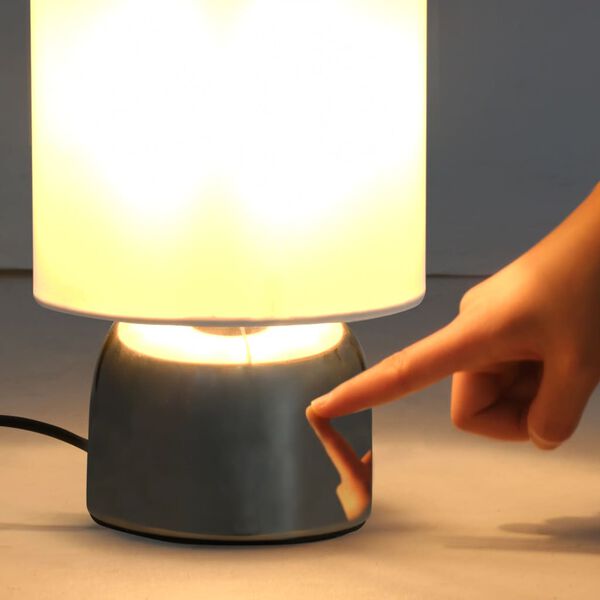 2er Set Tischleuchten Weiß/Silber Touch-Sensor E14 Nachttischlampen 25 cm