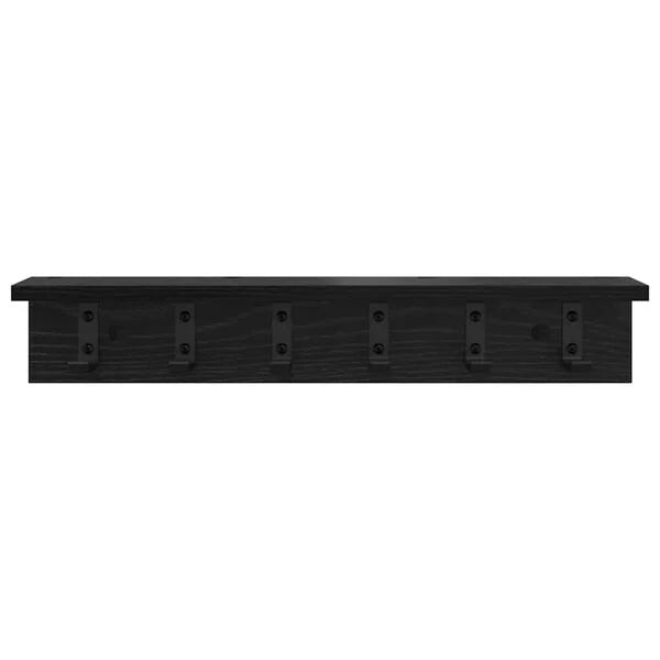 Wandregal aus Holzwerkstoff Schwarz mit Haken 60 x 10,5 x 10,5 cm