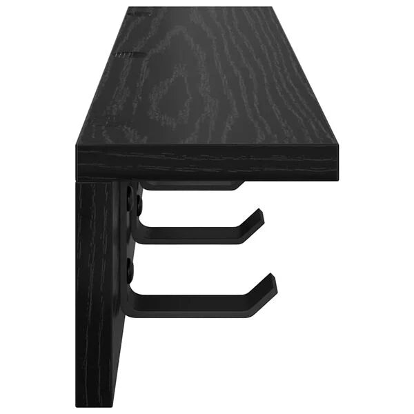 Wandregal aus Holzwerkstoff Schwarz mit Haken 60 x 10,5 x 10,5 cm