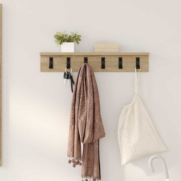 Wandregal aus Holzwerkstoff Sonoma Eiche mit Haken 60 x 10,5 x 10,5 cm