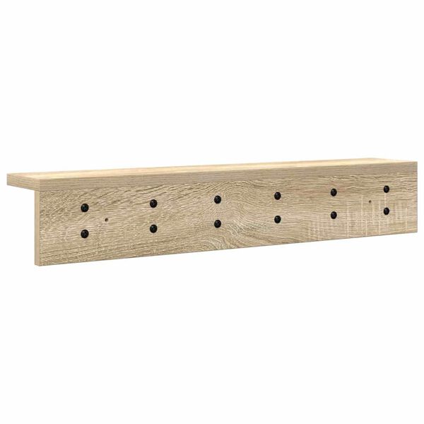 Wandregal aus Holzwerkstoff Sonoma Eiche mit Haken 60 x 10,5 x 10,5 cm