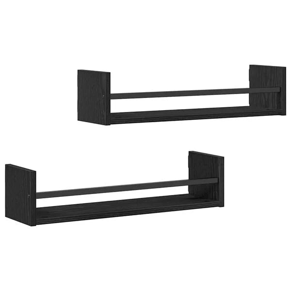 Wandregal 2er Set Schwarz 60x16x14 cm Modern Metall Holzwerkstoff