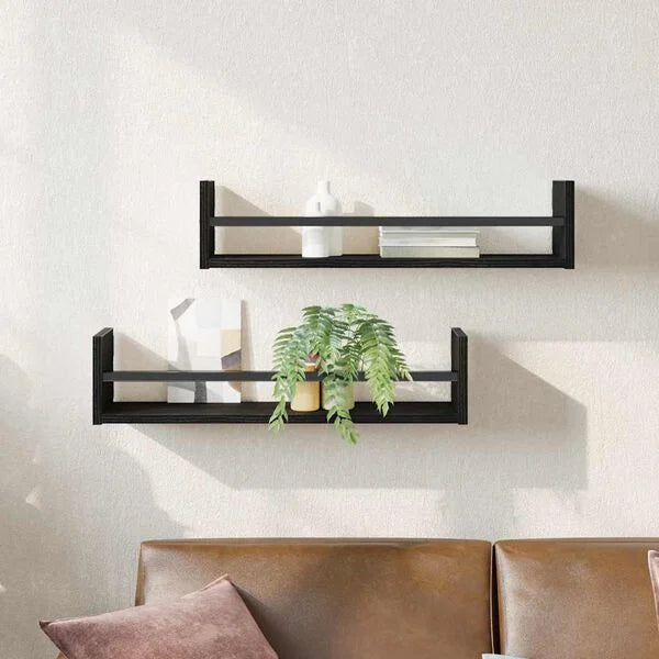 Wandregal 2er Set Schwarz 60x16x14 cm Modern Metall Holzwerkstoff