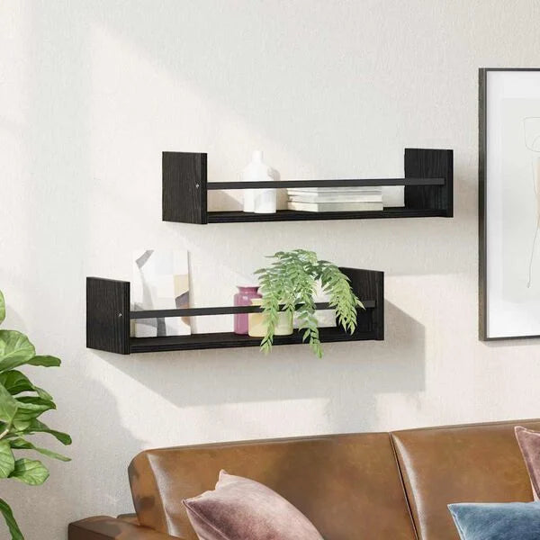Wandregal 2er Set Schwarz 60x16x14 cm Modern Metall Holzwerkstoff