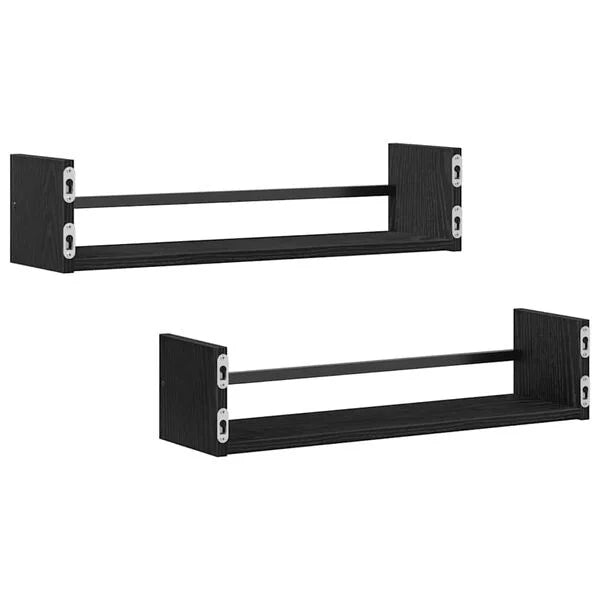 Wandregal 2er Set Schwarz 60x16x14 cm Modern Metall Holzwerkstoff