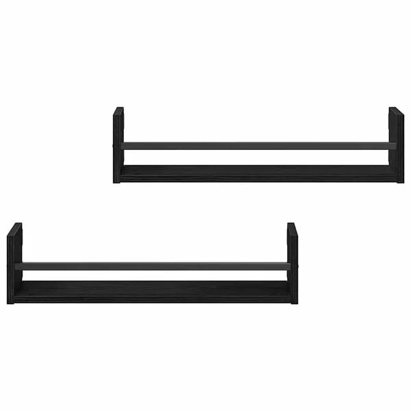 Wandregal 2er Set Schwarz 60x16x14 cm Modern Metall Holzwerkstoff