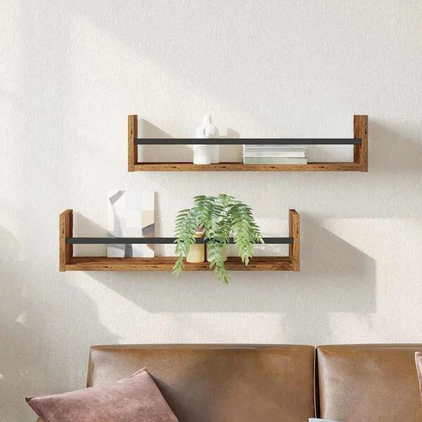 Wandregal 2er Set Altholz 60x16x14 cm Modern Metall Holzwerkstoff
