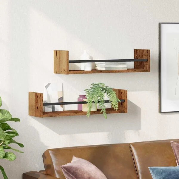 Wandregal 2er Set Altholz 60x16x14 cm Modern Metall Holzwerkstoff