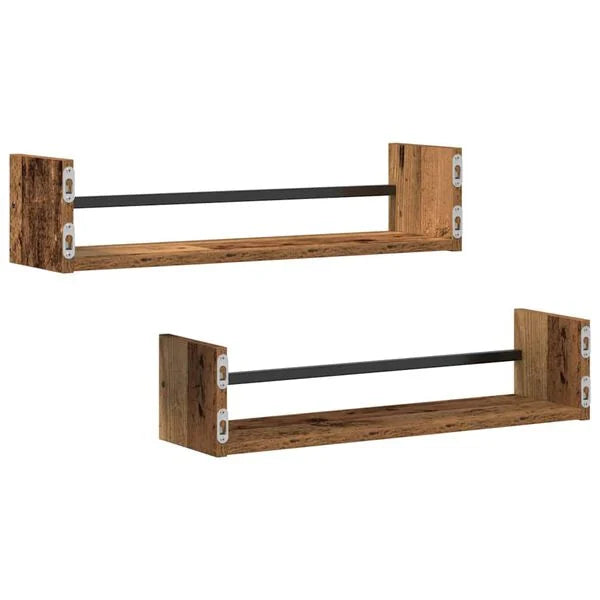 Wandregal 2er Set Altholz 60x16x14 cm Modern Metall Holzwerkstoff