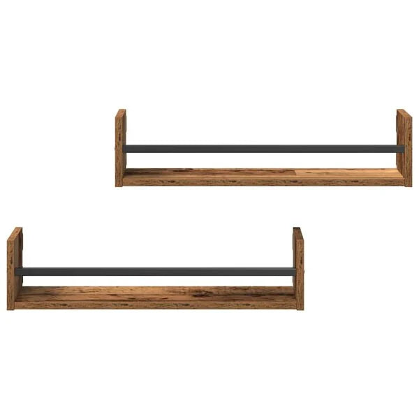 Wandregal 2er Set Altholz 60x16x14 cm Modern Metall Holzwerkstoff